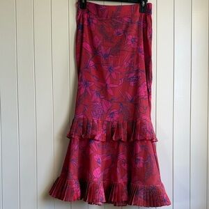 Vibrant Floral Midi Skirt with Ruffle Hem